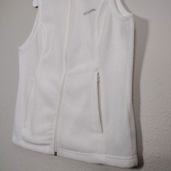 Fleece White Vest Columbia Benton Size M Zip Up Casual Cowl neck Pockets - Picture 5 of 14